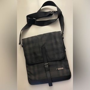 Burberry black canvas and leather messenger bag
